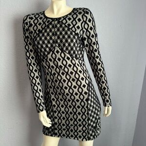 Plenty By Tracey Reese Anthropologie Geometric Long Sleeve Lined Knit Mini Dress